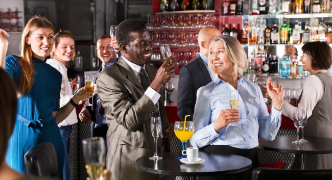 drinks, bar, socializing, man and woman, party