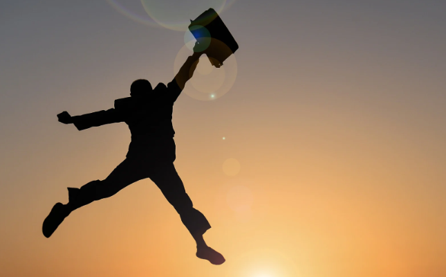 happy employee, career, briefcase, success, leaping, shadow man