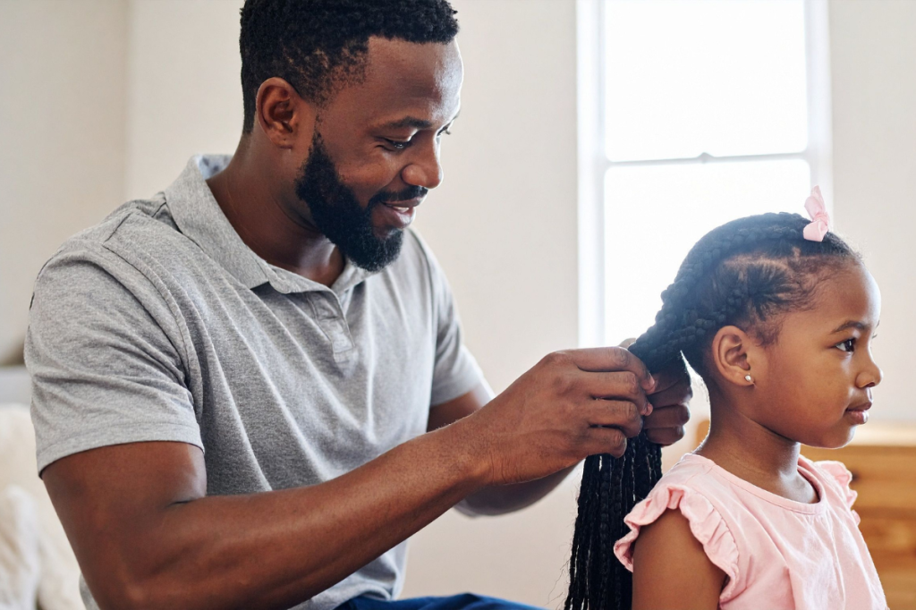 dads, fathers, fatherhood, parenting, girls, daughters, dads and daughters, hair, hairstyles
