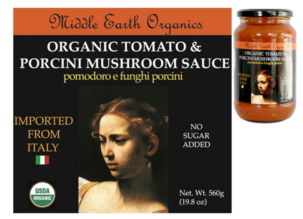 u200bLabel for Middle Earth Organics' Organic Tomato & Porcini Mushroom Sauce