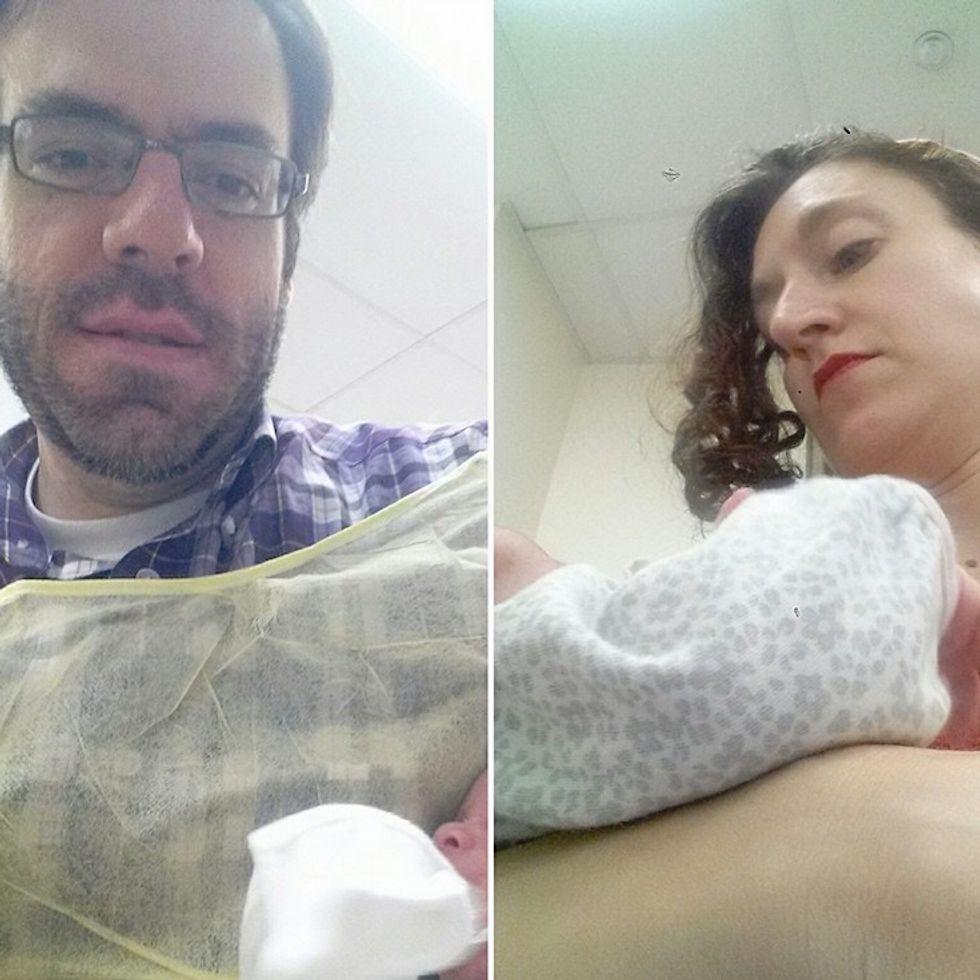 Man and woman each holding a baby