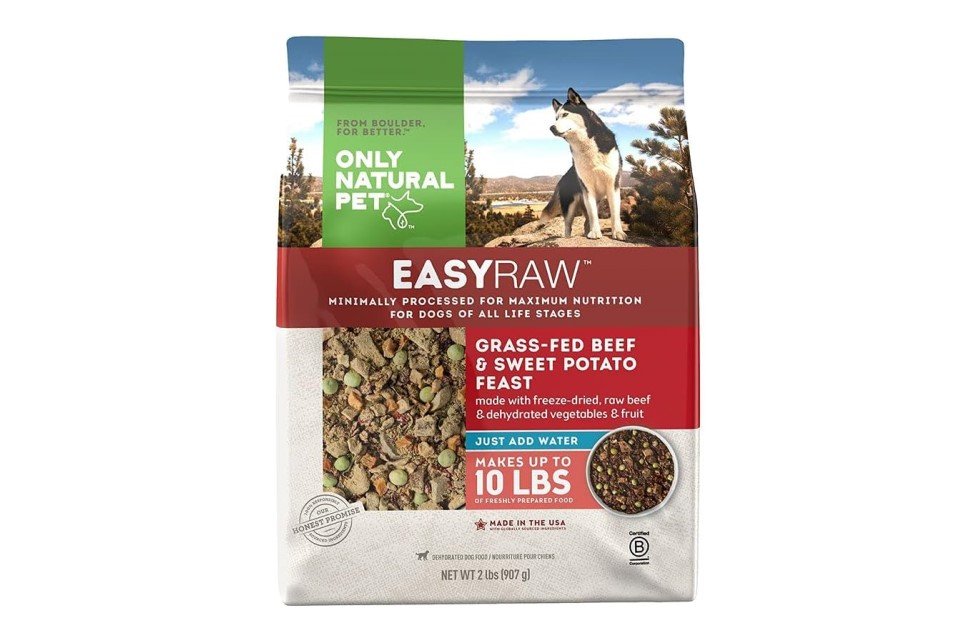 Dog food bag for EasyRaw Grass-Fed Beef & Sweet Potato, 2 lbs, by Only Natural Pet.