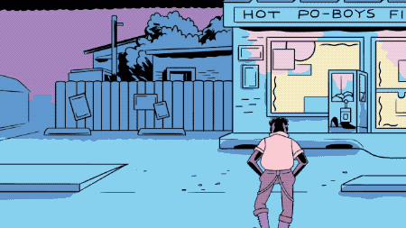 illustration of man walking up to a storefront that says