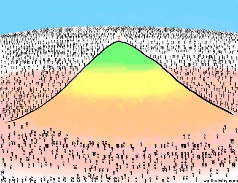 Comic of a mostly empty mountain with one person at the top
