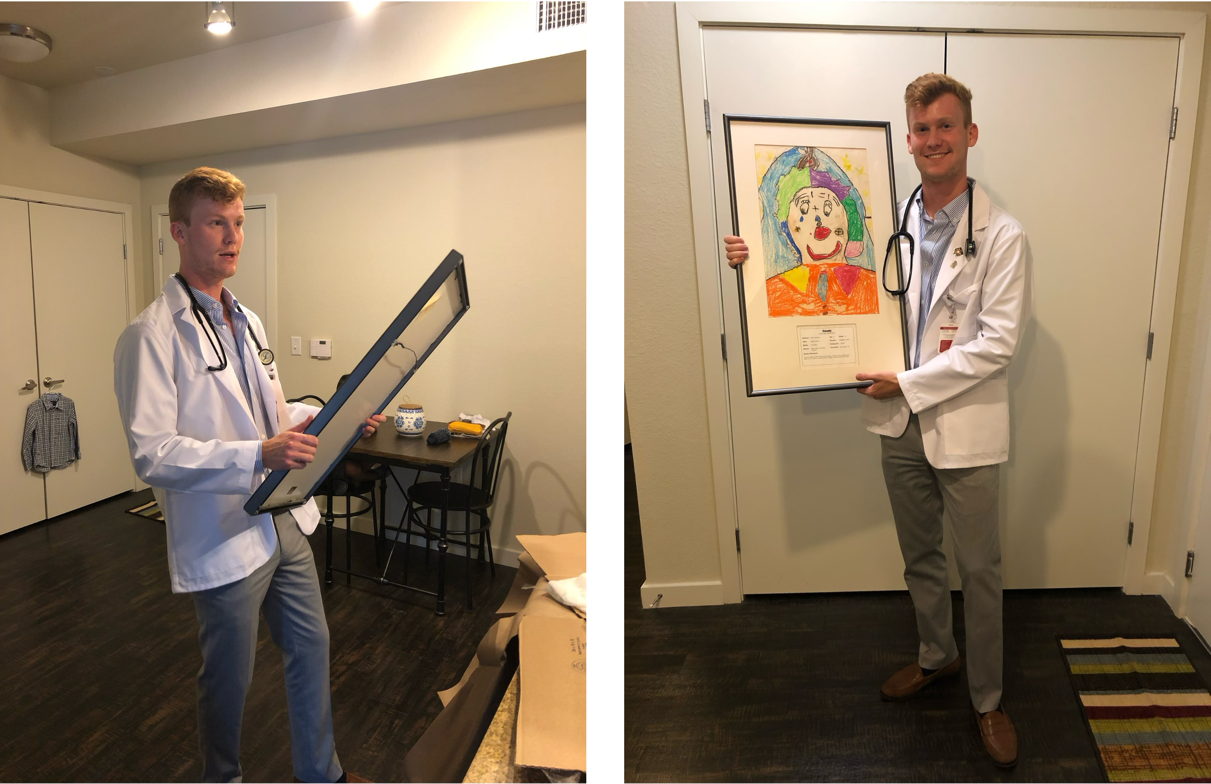 doctor holding up a drawing he did as a child