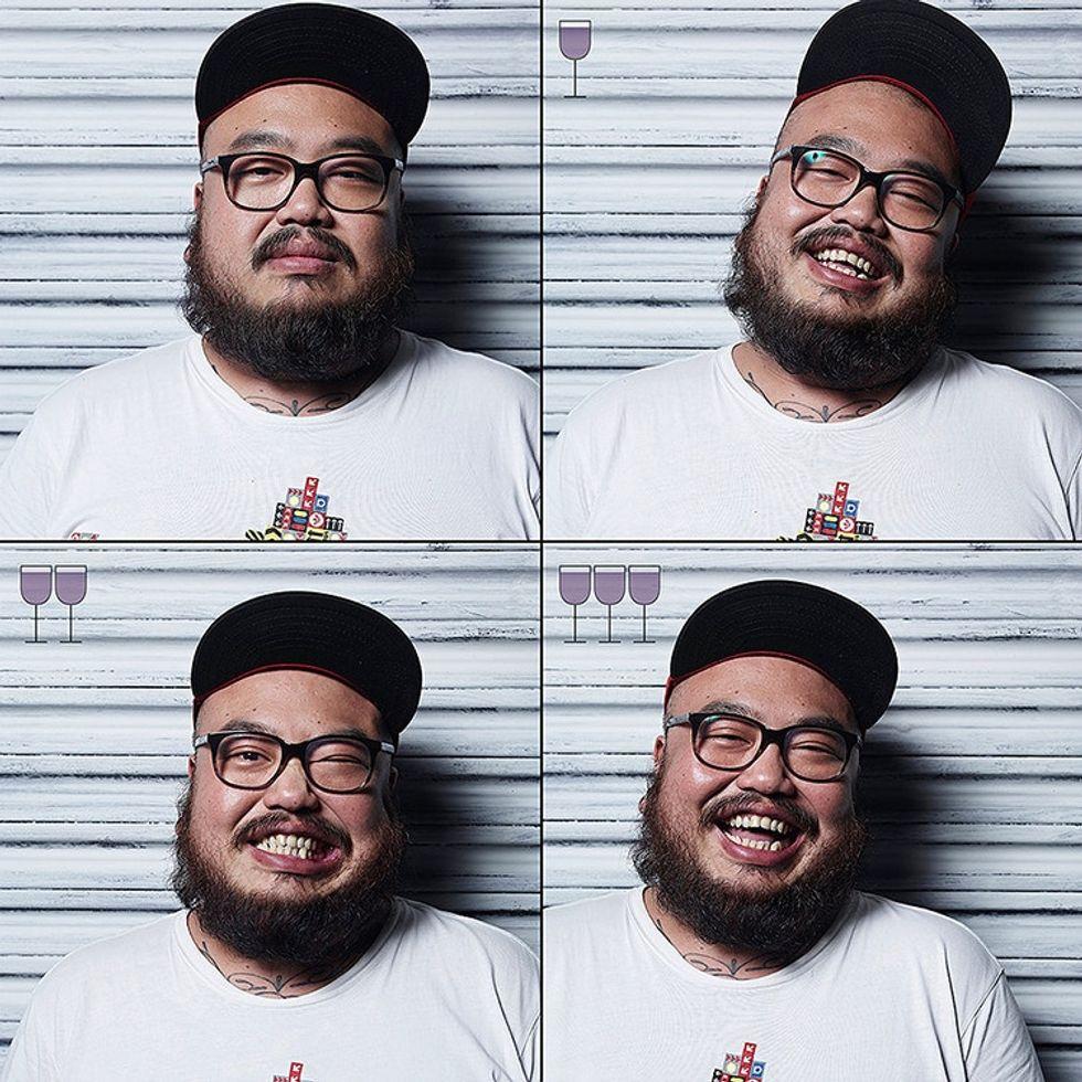 Photos of person after drinking glasses of win