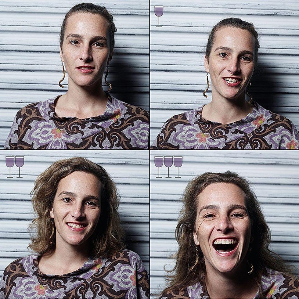 Photos of person after drinking glasses of win