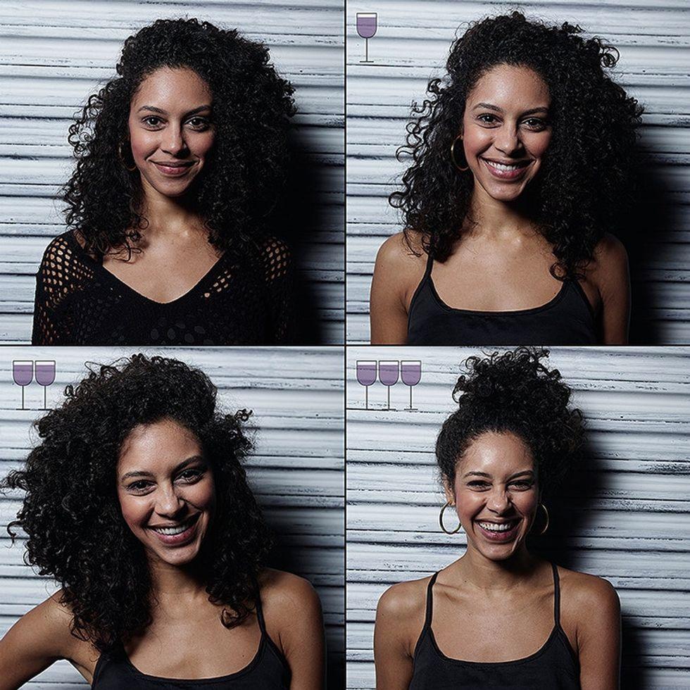 Photos of person after drinking glasses of win