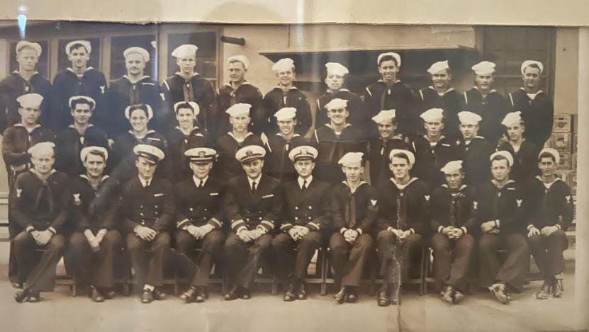 Group photo of young navy corpsmen during World War II.