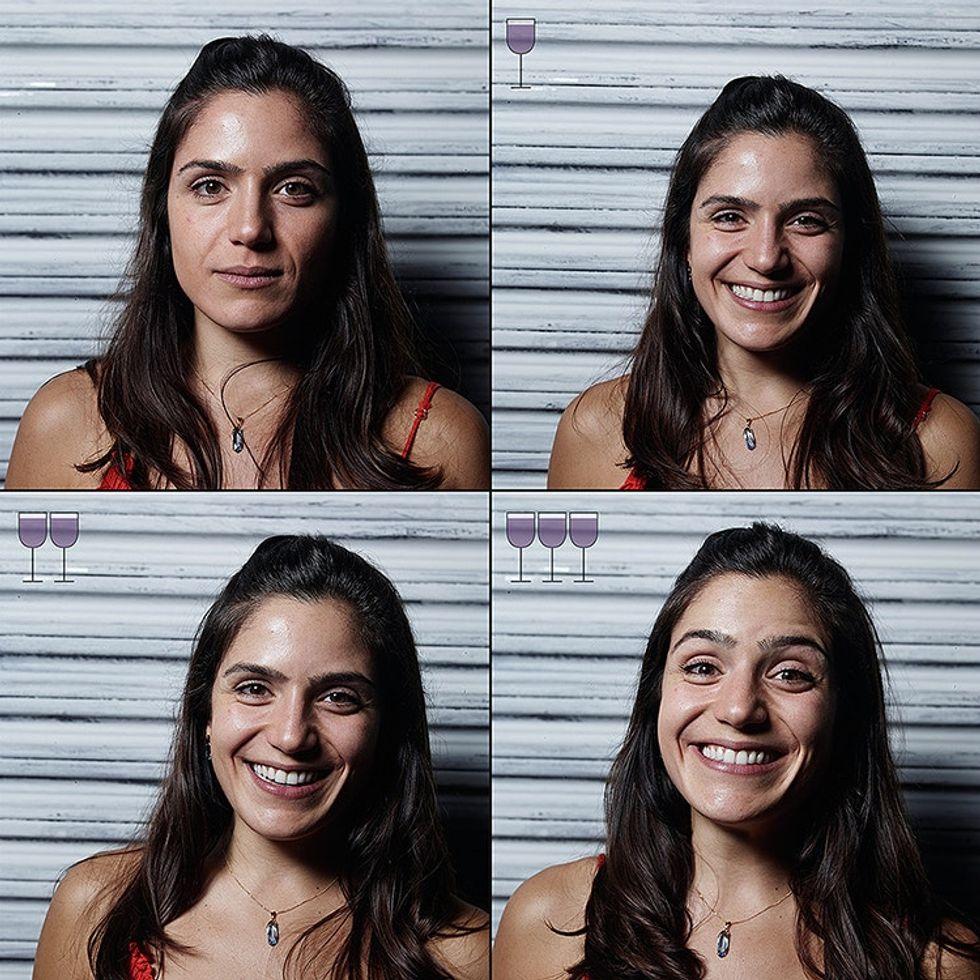 Photos of person after drinking glasses of win