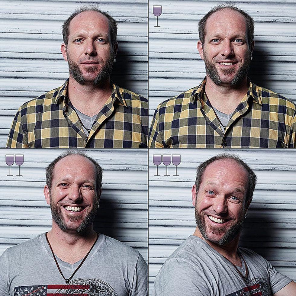 Photos of person after drinking glasses of win