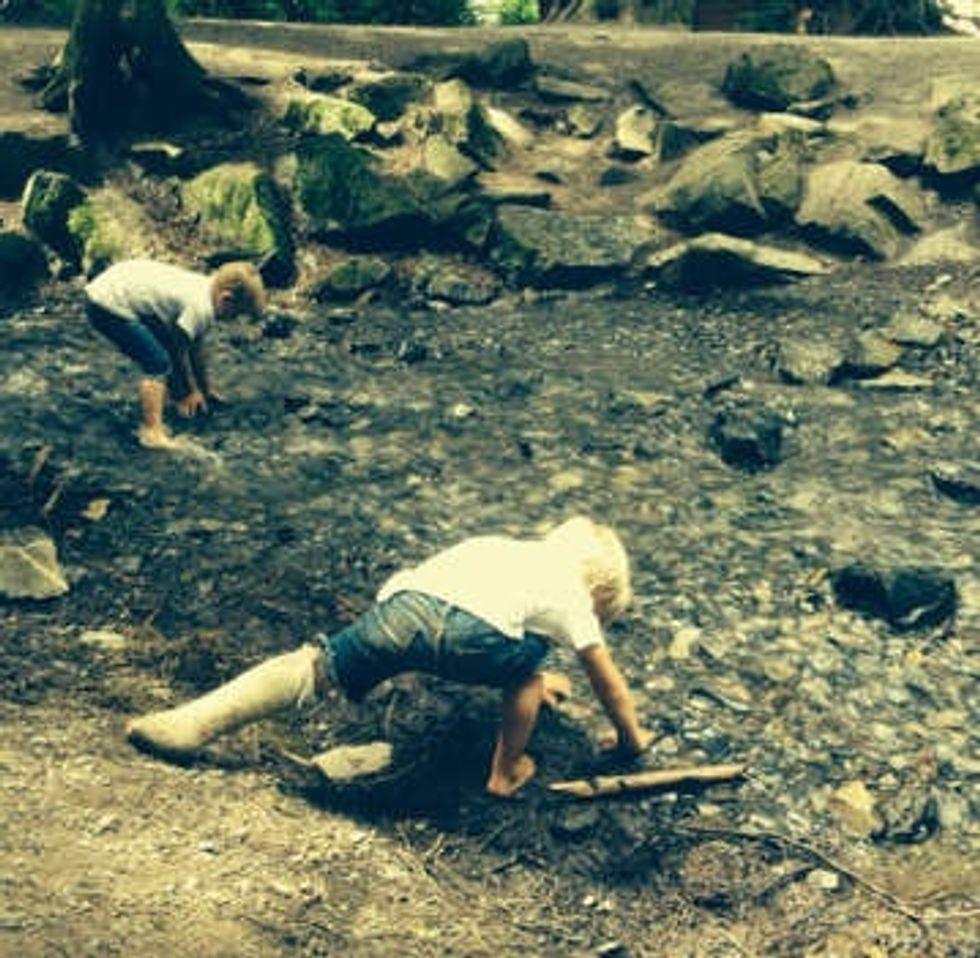 two boys playing outside