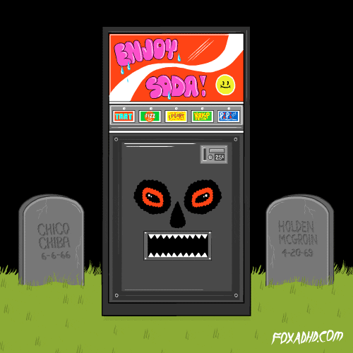 Gif of a zombie vending machine in a graveyard
