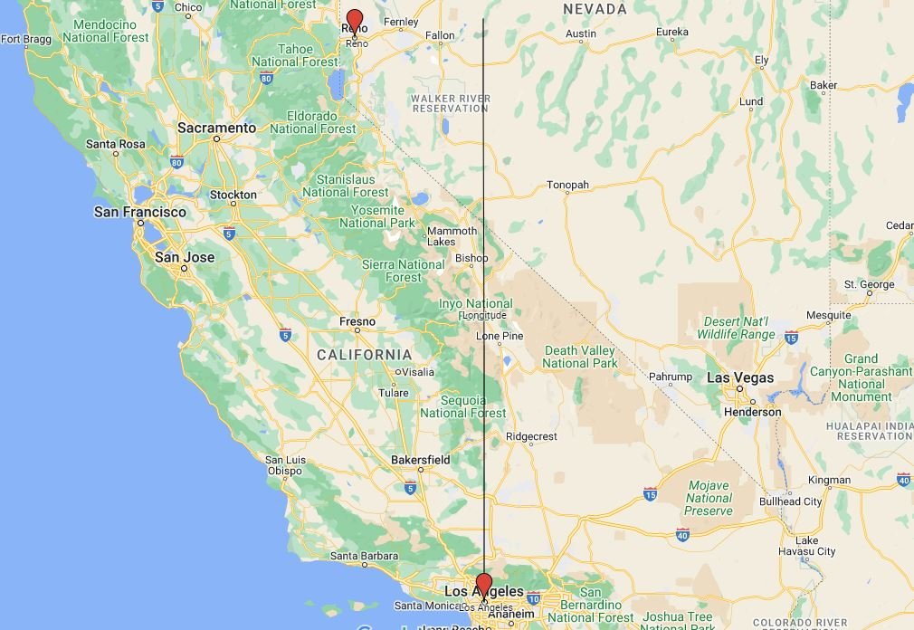 reno nevada, los angeles california, west coast