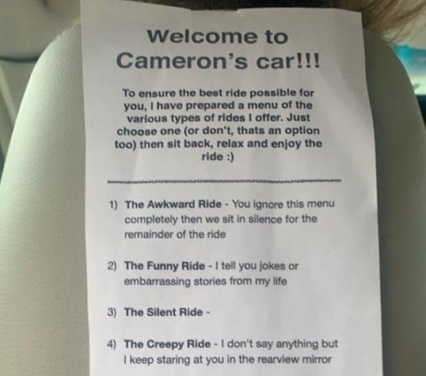 list of ride options