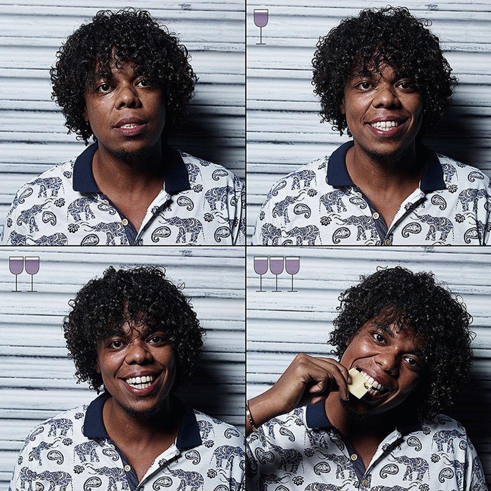 Photos of person after drinking glasses of win