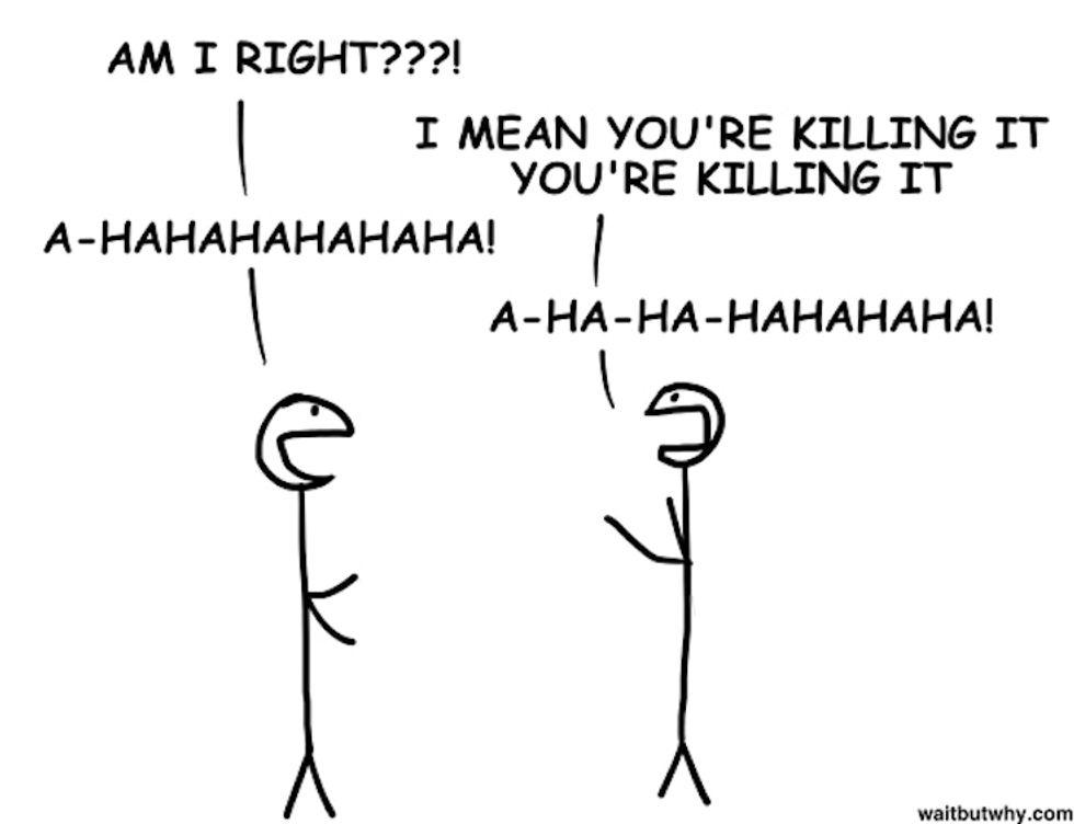 Comic of stick people laughing together
