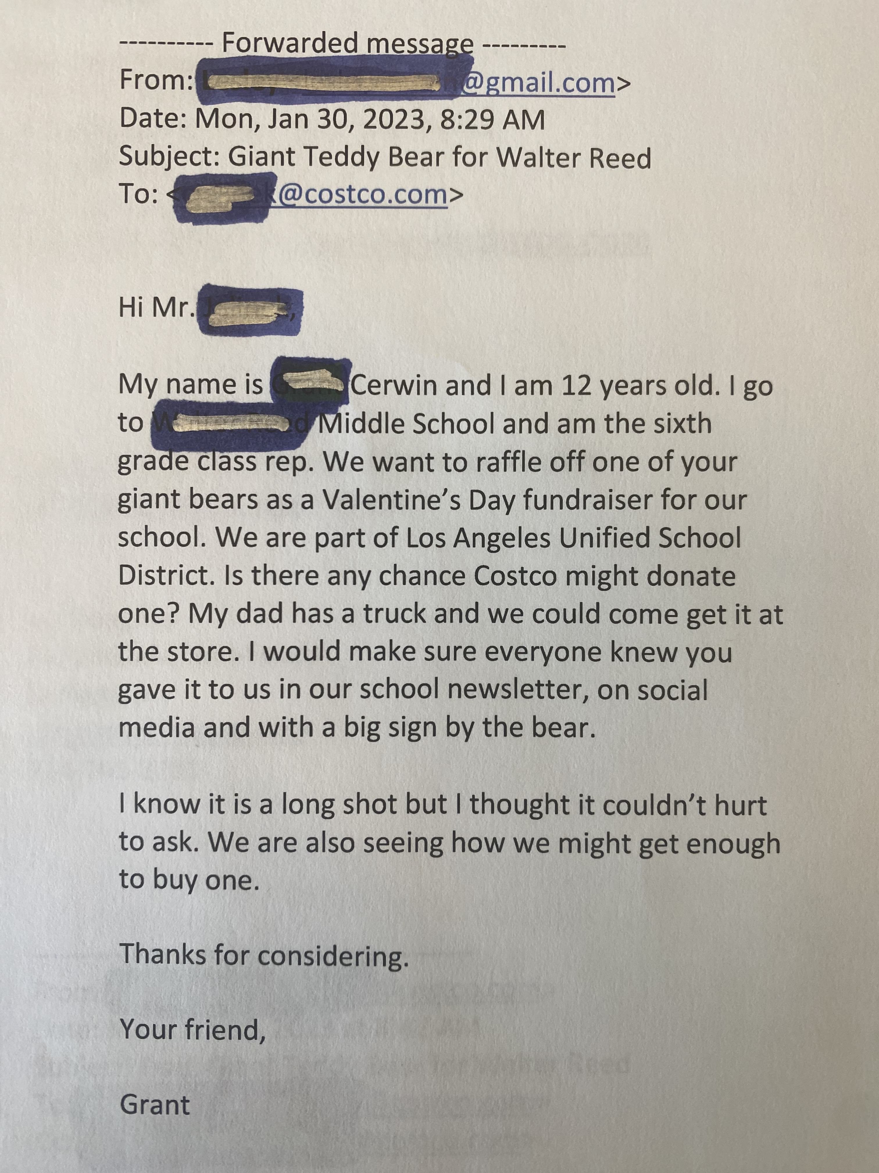 a photo Grant's email message.