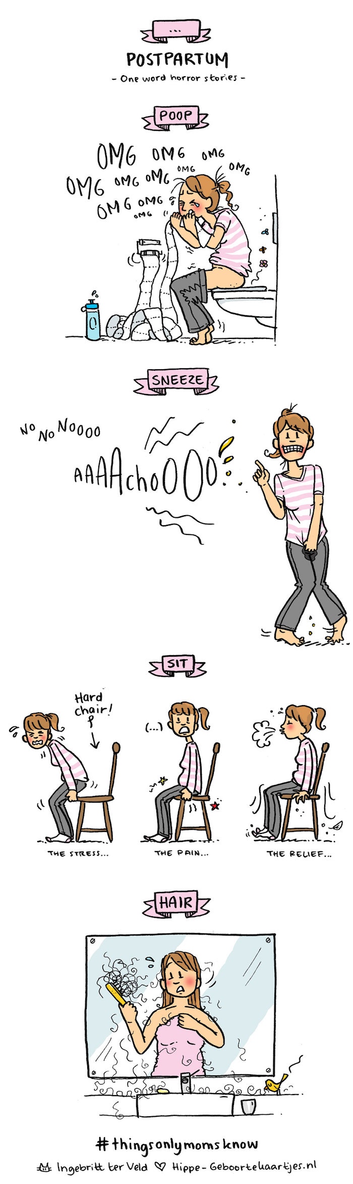 Comic of a woman sneezing and wetting herself