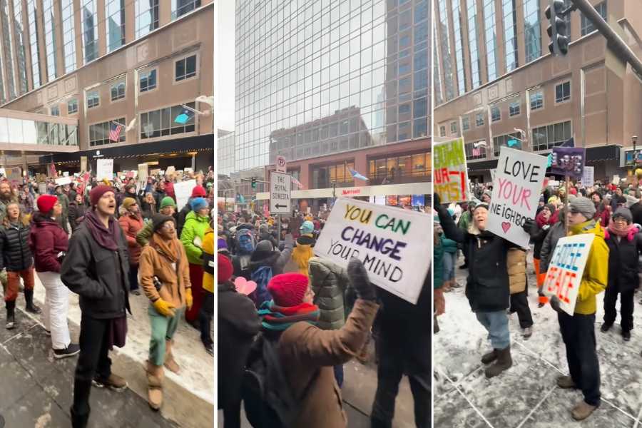 2,000 people sing directly to ICE agents in Minneapolis, beautifully imploring them to come together