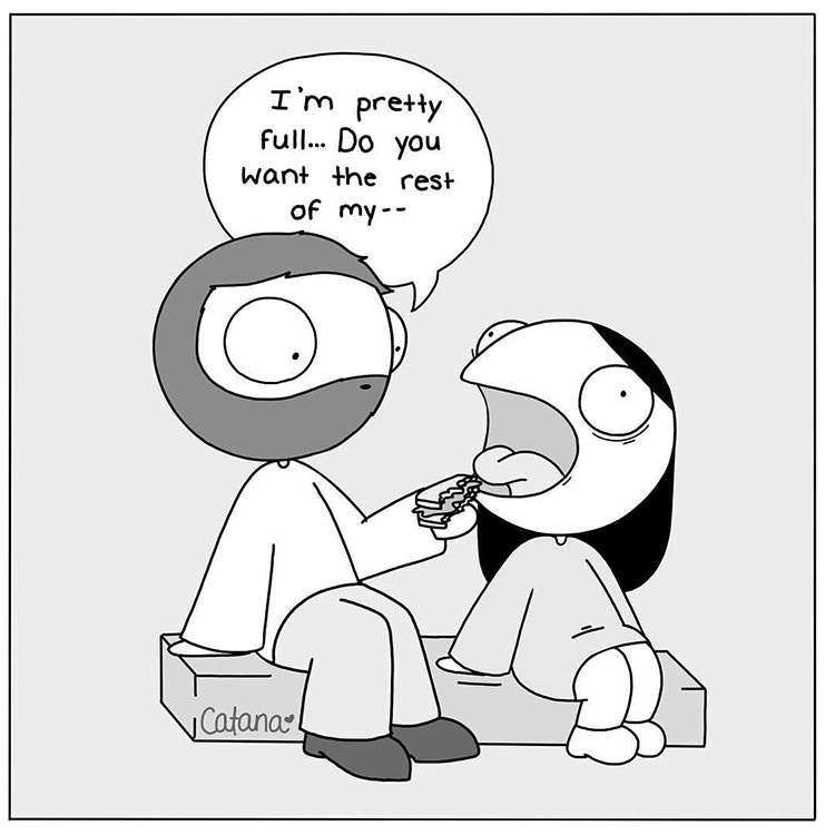 comic of couple sharing food