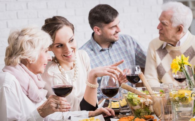 mother in law, father in law, wine, dinner, happy family, son in law, daighter in law