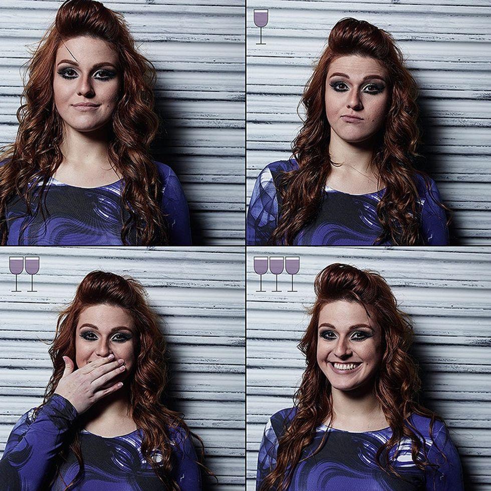 Photos of person after drinking glasses of win
