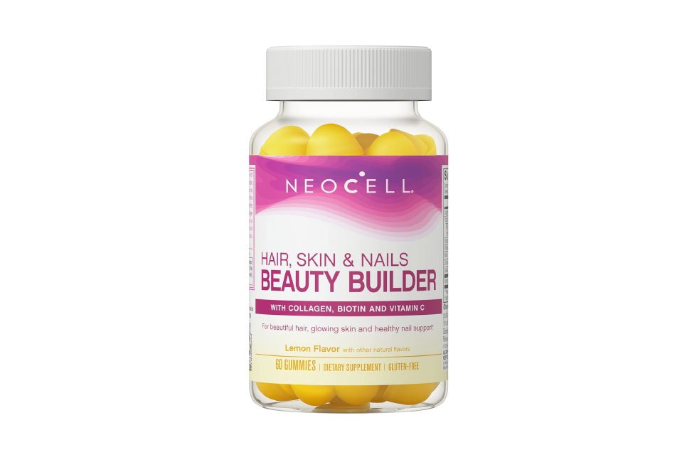 NeoCell Beauty Builder gummies bottle for hair, skin, and nails with collagen and biotin.