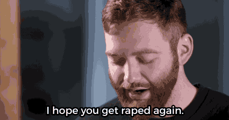 gif of man reading a Tweet that says,