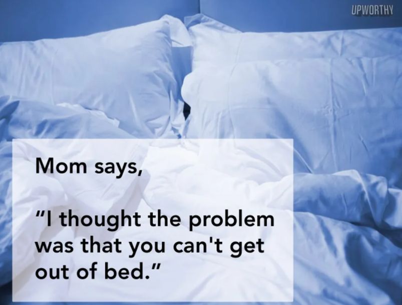 Pillows and comforter in a blue wash behind words