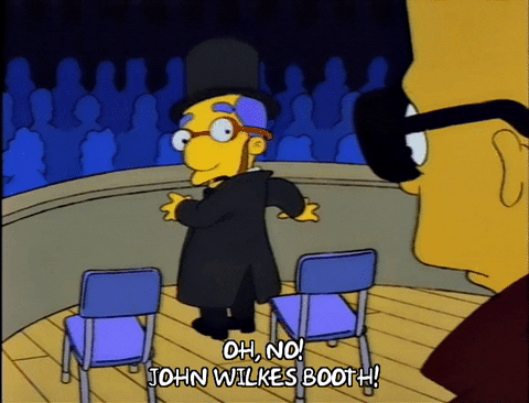 Gif of Milhouse dressed as Abraham Lincoln behind text