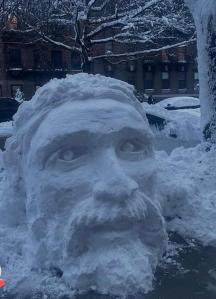 A snowman sculpture in New York City