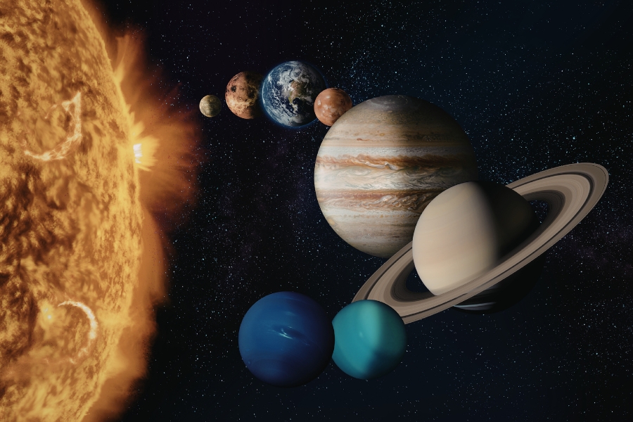 The sun with the planets clustered near it