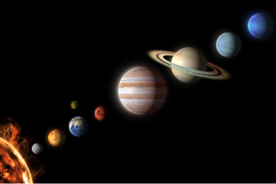 The planets of our solar system lined up in order of distance from the sun