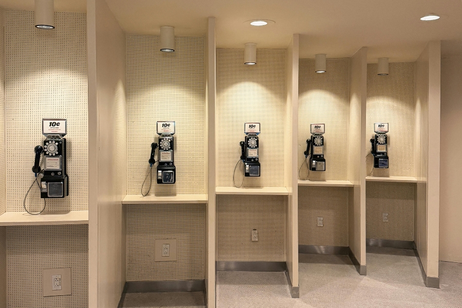 A wall of payphones