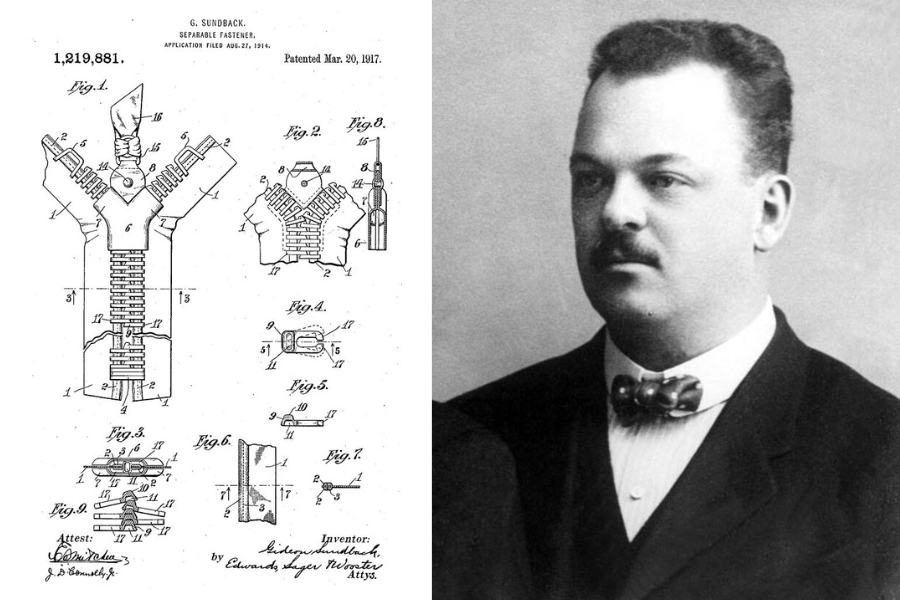 Gideon Sundback and his patent for his zipper design