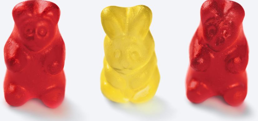 gummy candy, gummy bears, candy, red gummy bear, yellow gummy bear