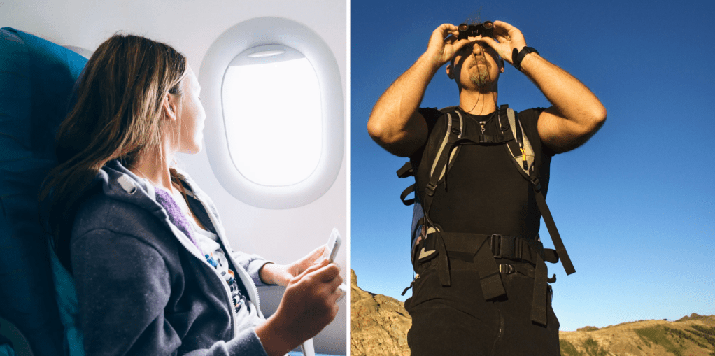 His wife texted from 30,000 feet that she was flying over him. His security camera caught the whole embarrassing, romantic thing.