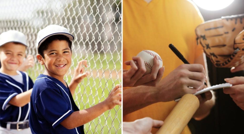 Video of young fan and baseball player opening a pack of cards together is sports at its very best