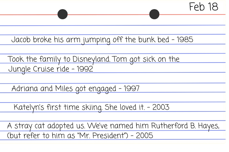An index card filled with family memories
