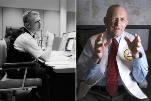 Gene Kranz at Mission Control in 1965 and Kranz in 2022
