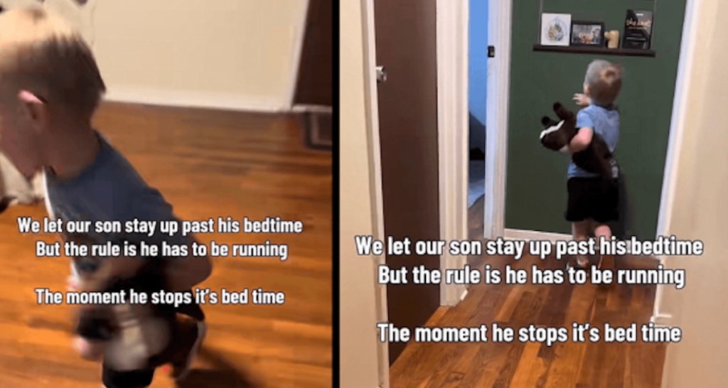 Genius parents devise bedtime ritual: son is allowed to stay up late, but he has to run