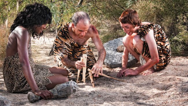 cave man, making fire, early humans
