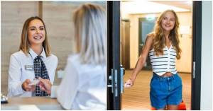 hotel receptionist, hotel room, travel upgrade, female traveler, travel tips