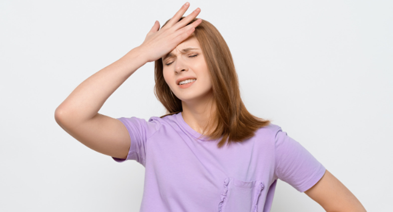 mistake, woman, hand on forehead, mess up, likability, woman in purple