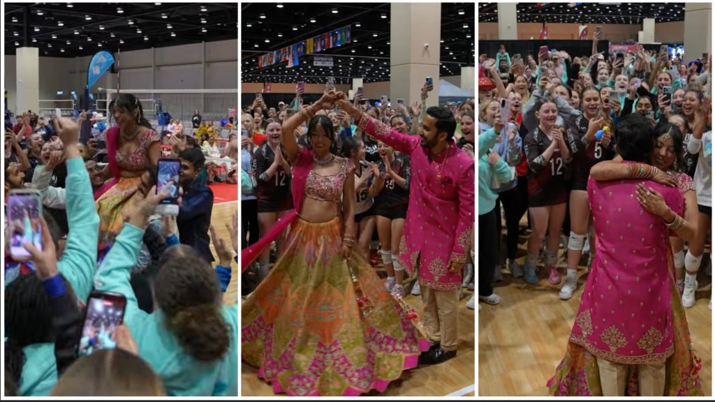 Tornado forces couple to have their wedding in a gym next to an active volleyball game