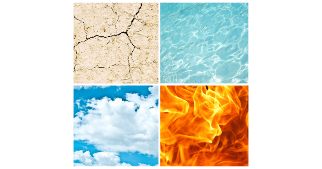 elements, earth, fire, water, air