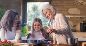 grandma, corn on cob, corn husk, generations, culture and humanity