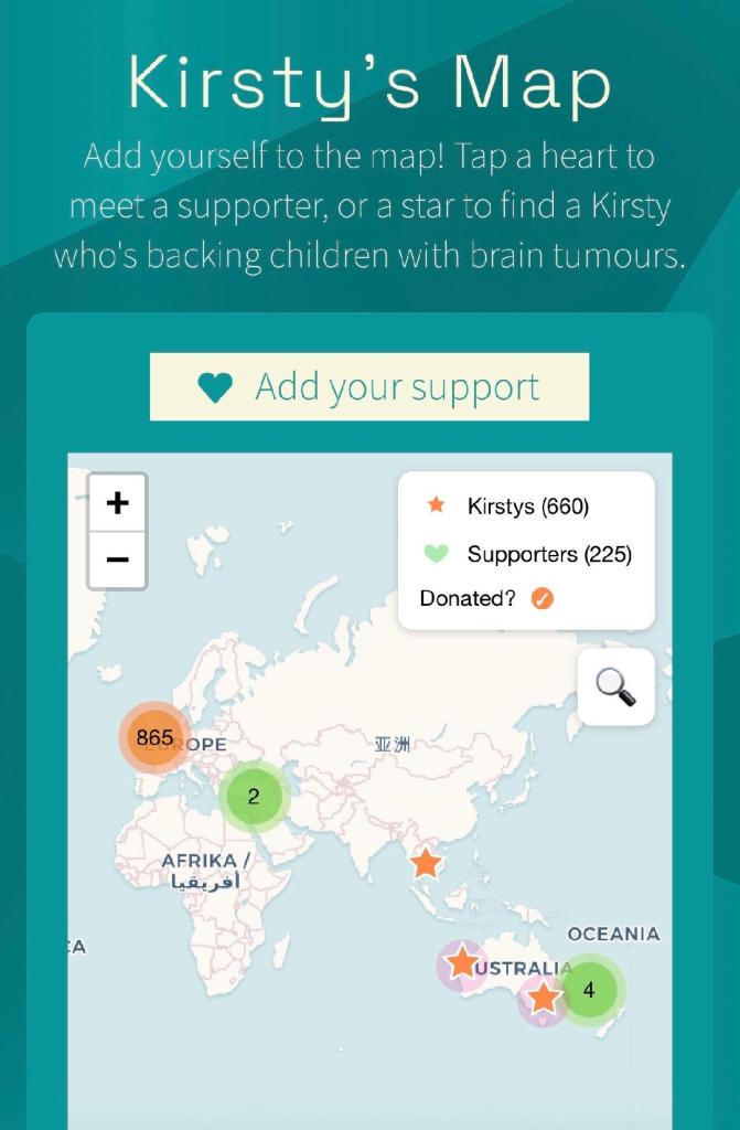 Kirsty Waugh, map, cancer charity, cancer survivor