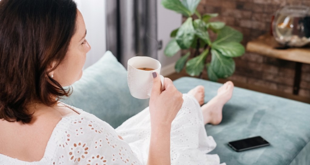 woman drinking coffee, morning, relaxing
